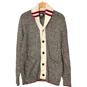 Roots Cabin Shawl Collar Cardigan Sweater Cotton Blend Cream Black Red Small